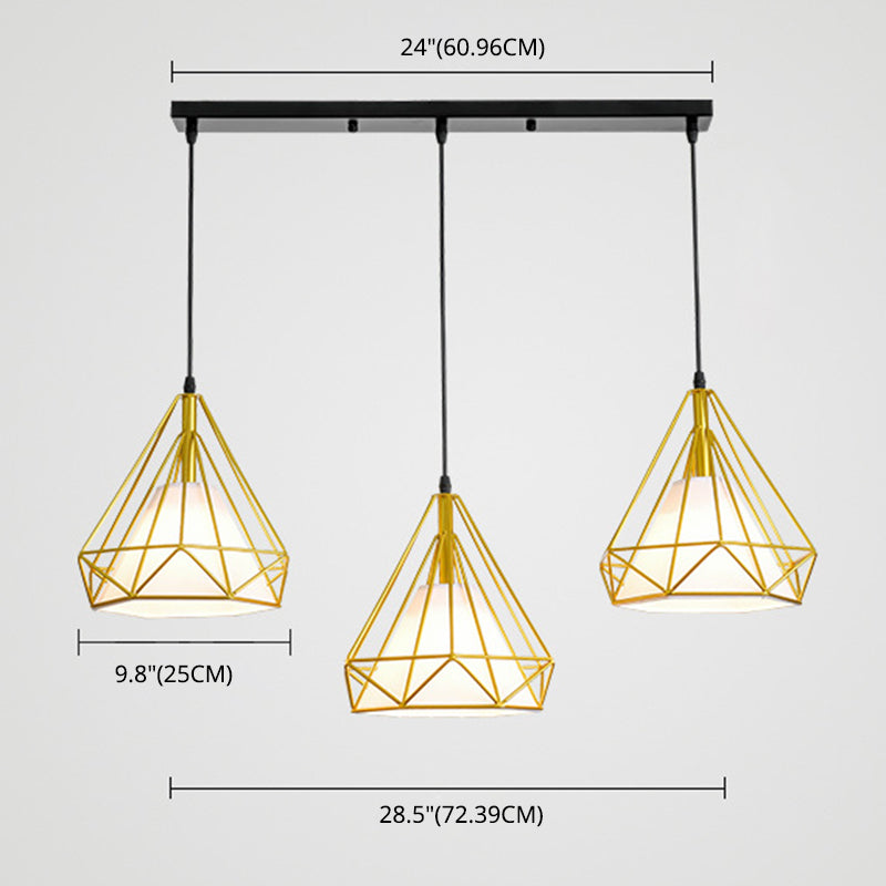 Diamond Iron Cluster Pendant Lighting Post-Modern Restaurant Hanging Lamp in Gold