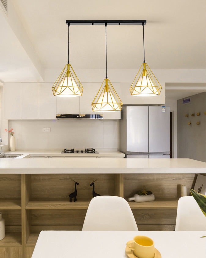 Diamond Iron Cluster Pendant Lighting Post-Modern Restaurant Hanging Lamp in Gold