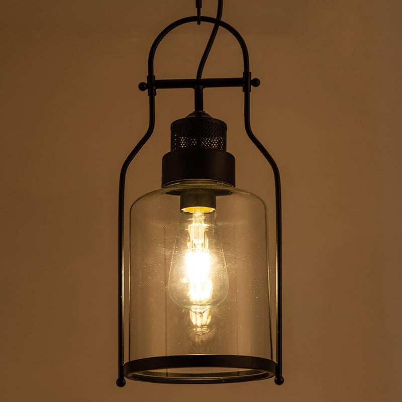 Nero 1 Light Light Light Light Industrial Cilindri Glassero Appednare lampada con giuntura in metallo