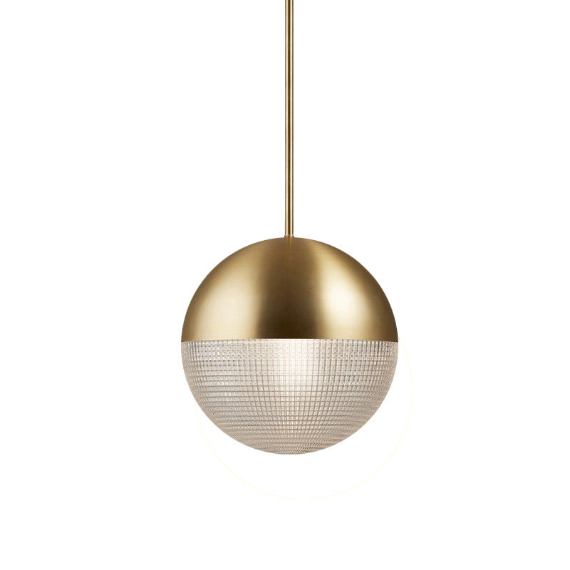 Metal 1 Light Pendant Light Mid-Century Modern Spherical Prismatic Glass Hanging Lamp