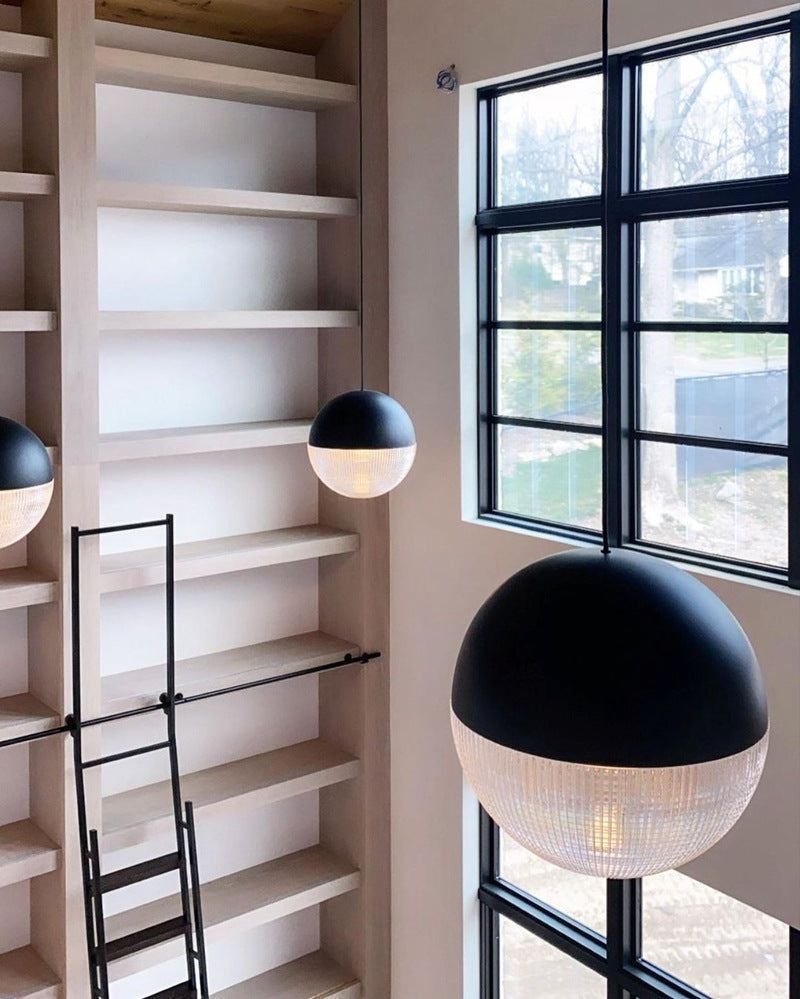 Metal 1 Light Pendant Light Mid-Century Modern Spherical Prismatic Glass Hanging Lamp