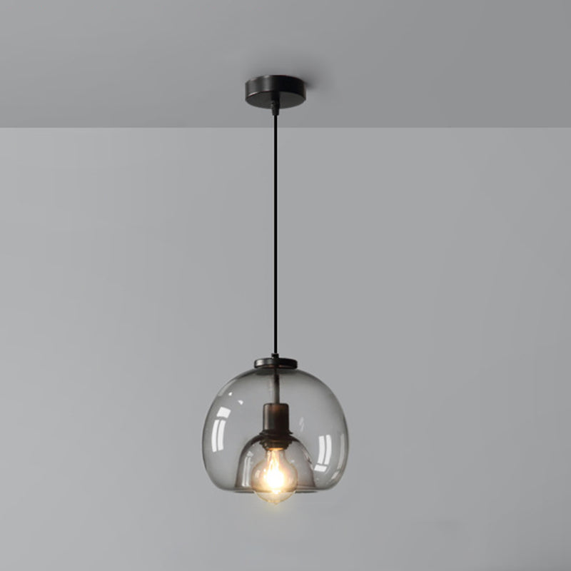 Black Spherical Pendant Light Modern Minimalist Clear Glass Dining Room Hanging Lamp