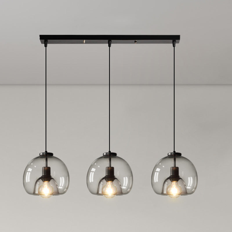 Black Spherical Pendant Light Modern Minimalist Clear Glass Dining Room Hanging Lamp