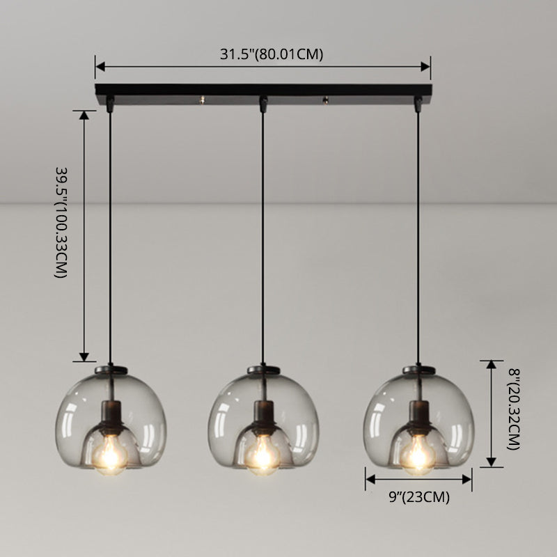 Black Spherical Pendant Light Modern Minimalist Clear Glass Dining Room Hanging Lamp