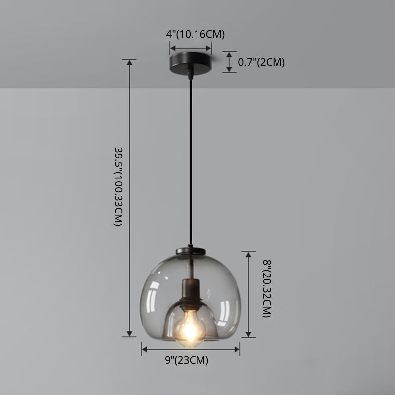 Black Spherical Pendant Light Modern Minimalist Clear Glass Dining Room Hanging Lamp