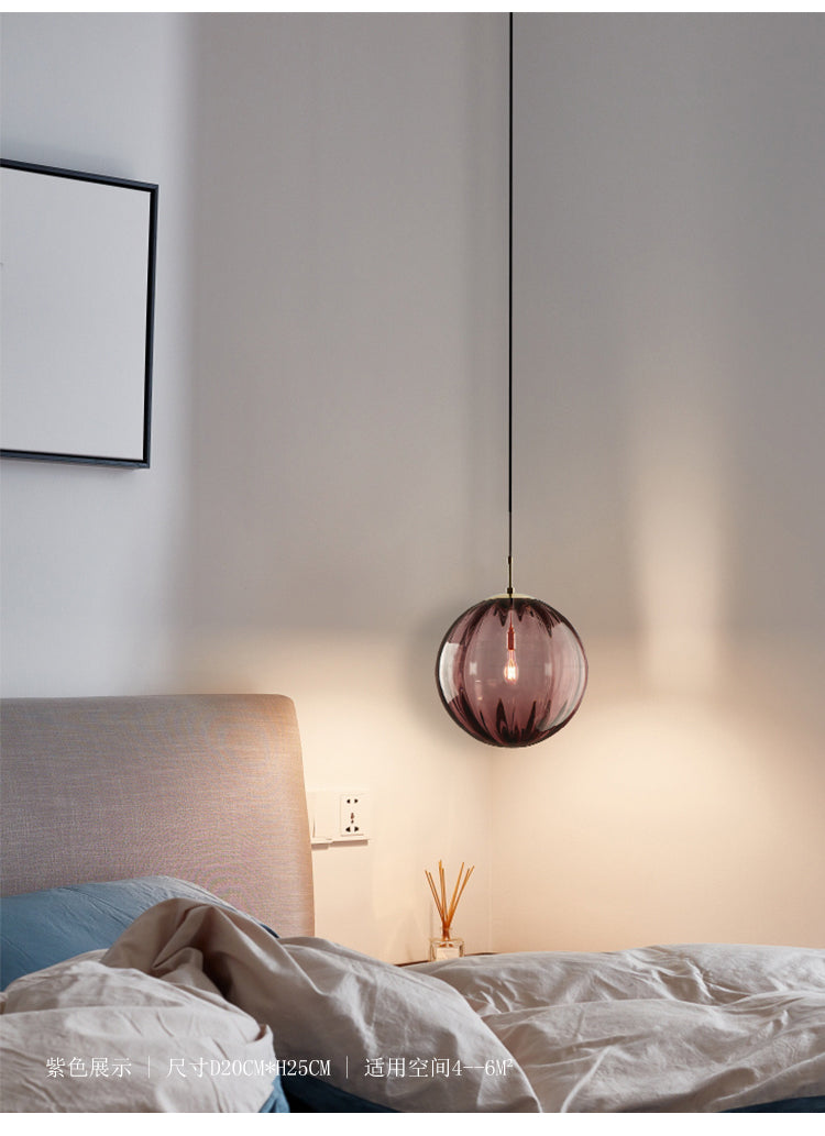 1 Light Spherical Pendant Light Modern Simple Designer Ribbed Bedroom Hanging Lamp