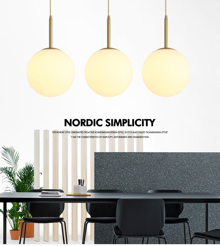 Modern Minimalist Design Hanging Lamp White Globe Glass Shade Pendant Light for Dining Room Table