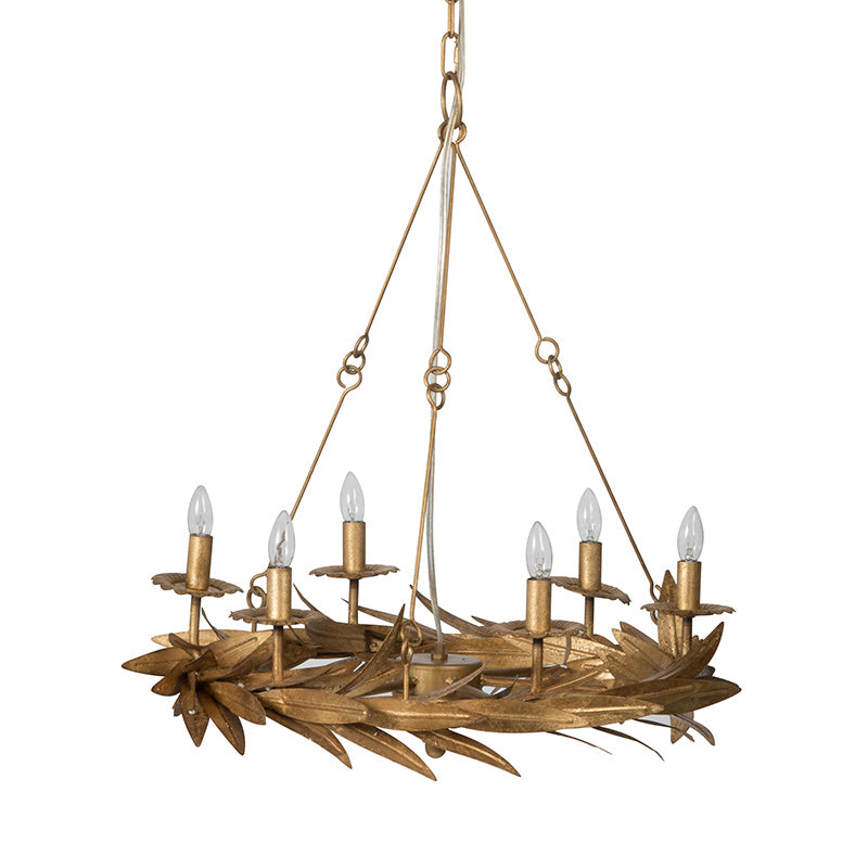 Gold 6 Lights Ceiling Pendant Light Vintage Metal Candle Chandelier Lamp with Garland Design