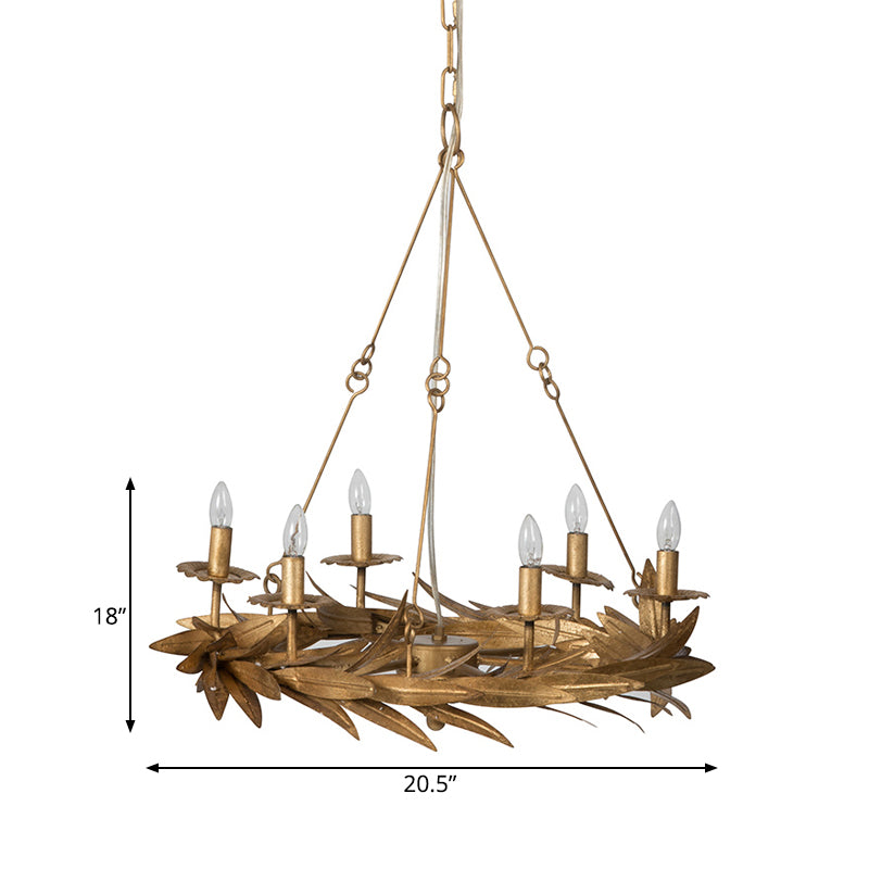 Gold 6 Lights Ceiling Pendant Light Vintage Metal Candle Chandelier Lamp with Garland Design
