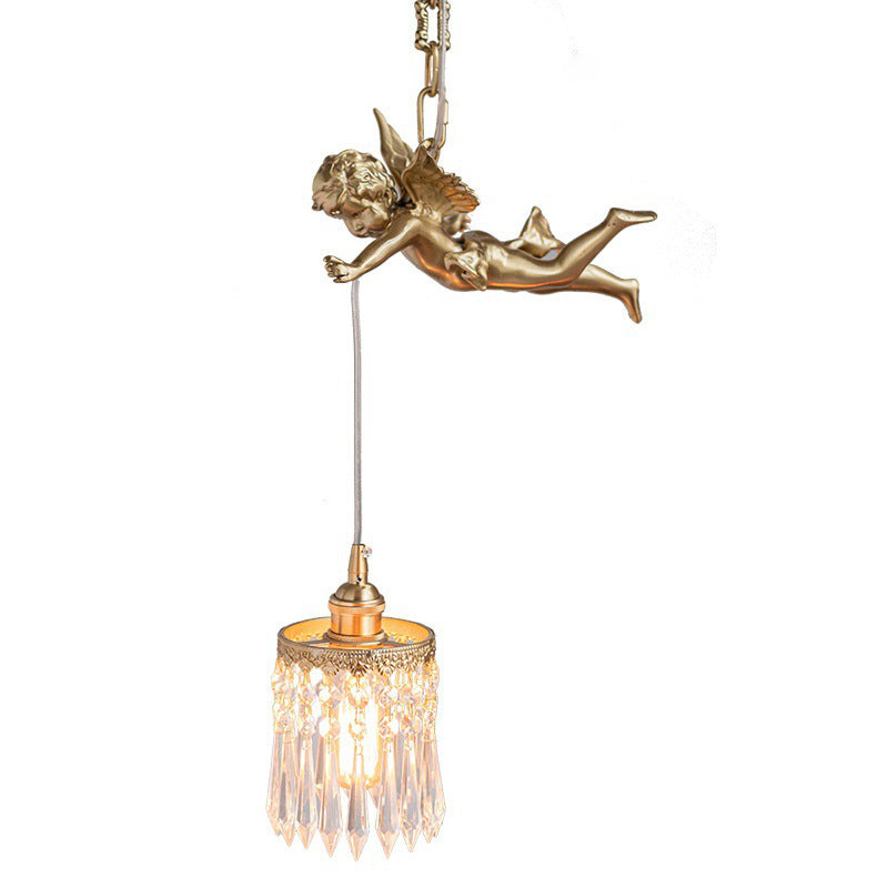 Brass Vintage Angle Pendant Lamp 1 Light Bedroom Pendant Lighting with Crystal Drip