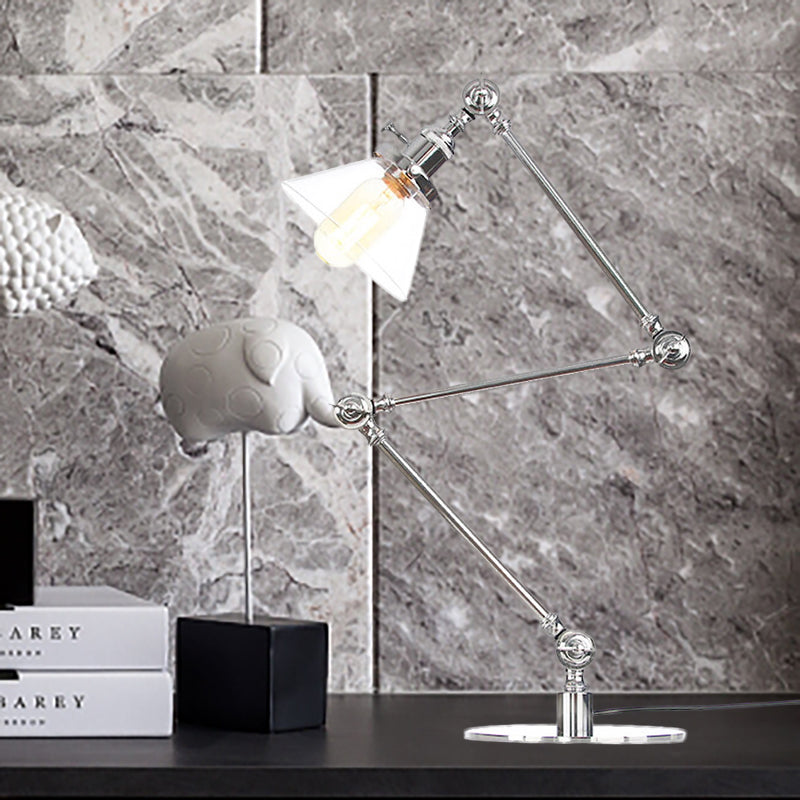 Table conique de style industriel clair Ambre / verre transparent et métal 1 lampe de table de chambre à coucher légère avec bras réglable en noir / laiton