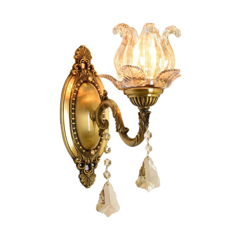 Floral Shape Wall Light Fixture Modernism Prism Glass 1/2 Heads Brass Sconce Light