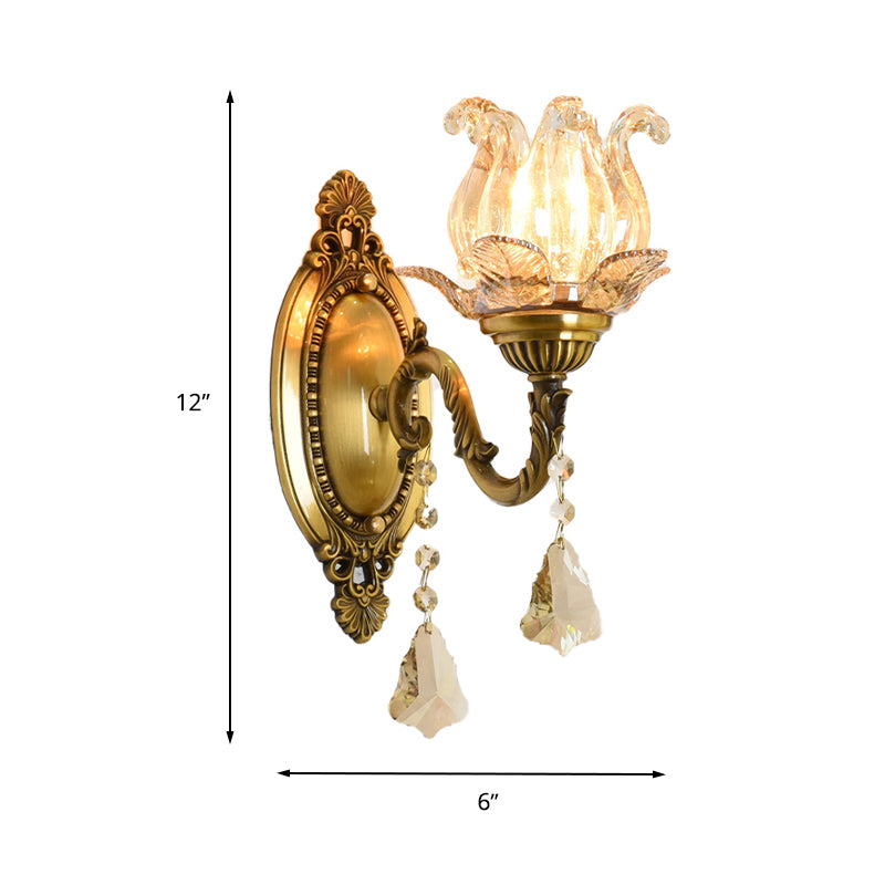 Floral Shape Wall Light Fixture Modernism Prism Glass 1/2 Heads Brass Sconce Light
