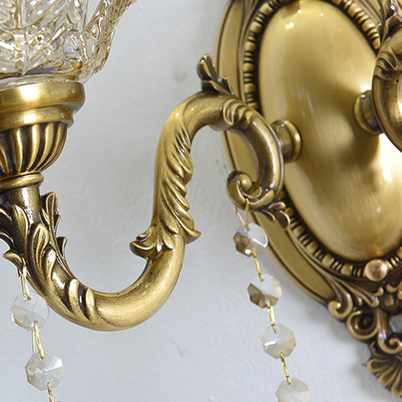 Floral Shape Wall Light Fixture Modernism Prism Glass 1/2 Heads Brass Sconce Light