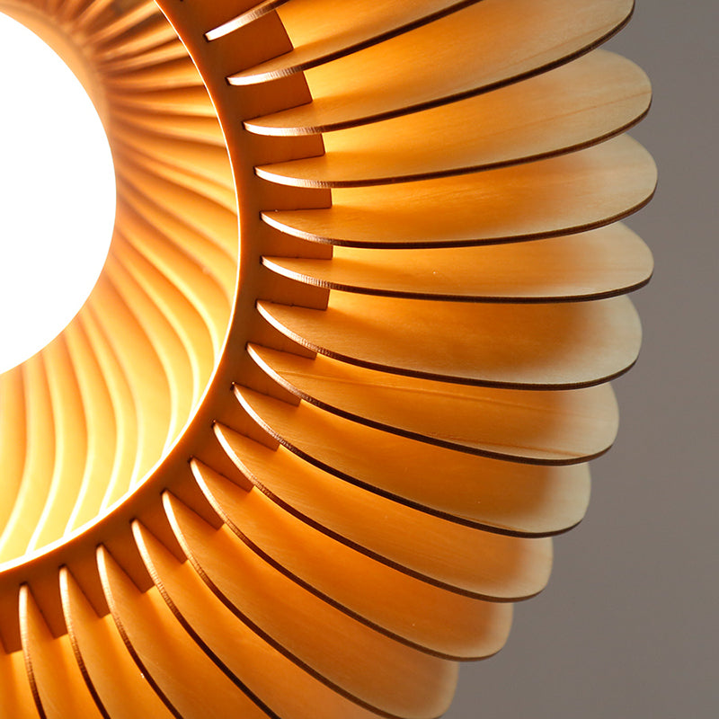 Basswood Pumpkin Shape Pendant Light 1 Light Modern Simplicity Wooden Art Deco Hanging Lamp