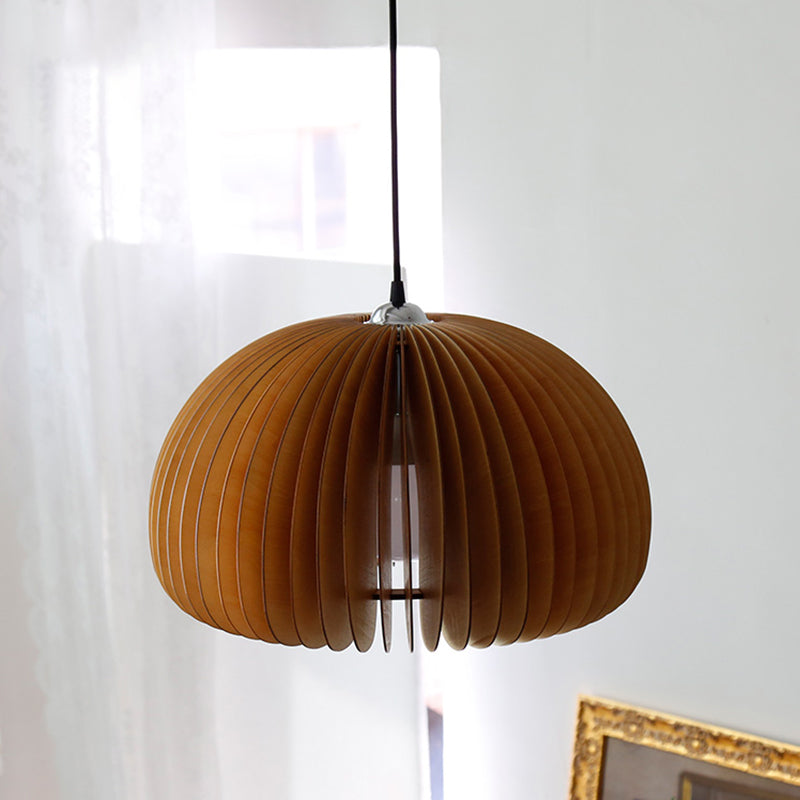 Basswood Pumpkin Shape Pendant Light 1 Light Modern Simplicity Wooden Art Deco Hanging Lamp