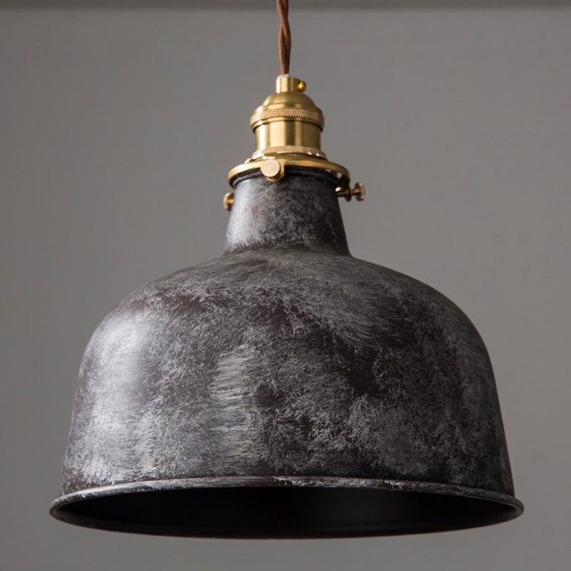Industrial Wrought Iron Pendant Light 1 Light Metal Railroad Shade Lighting Fixture in Aged Rusty Finish