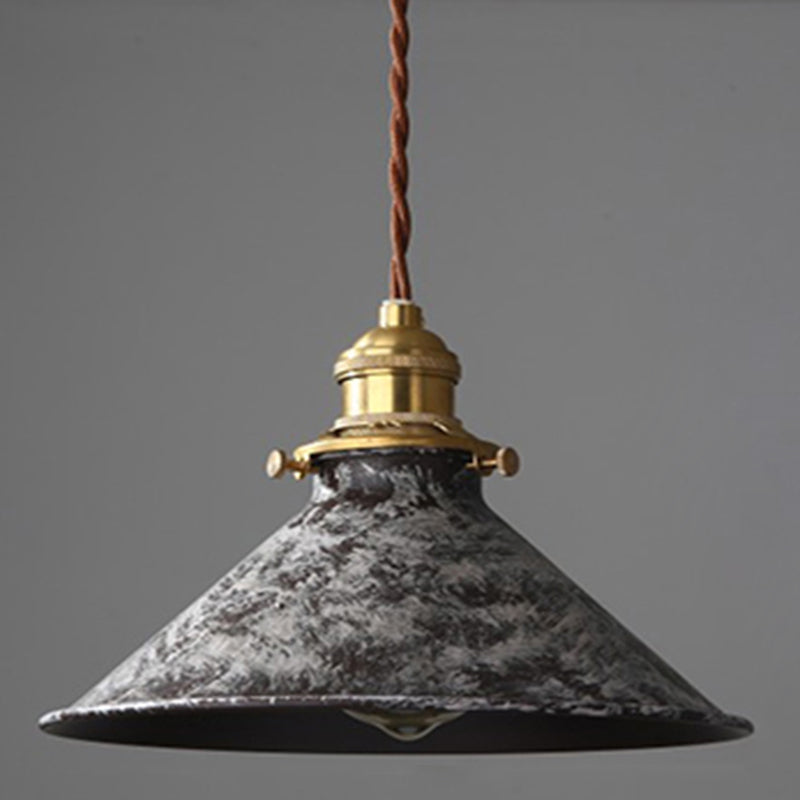 Industrial Wrought Iron Pendant Light 1 Light Metal Railroad Shade Lighting Fixture in Aged Rusty Finish