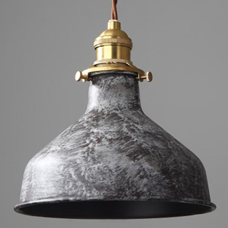 Industrial Wrought Iron Pendant Light 1 Light Metal Railroad Shade Lighting Fixture in Aged Rusty Finish