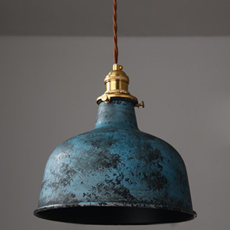Industrial Wrought Iron Pendant Light 1 Light Metal Railroad Shade Lighting Fixture in Aged Rusty Finish
