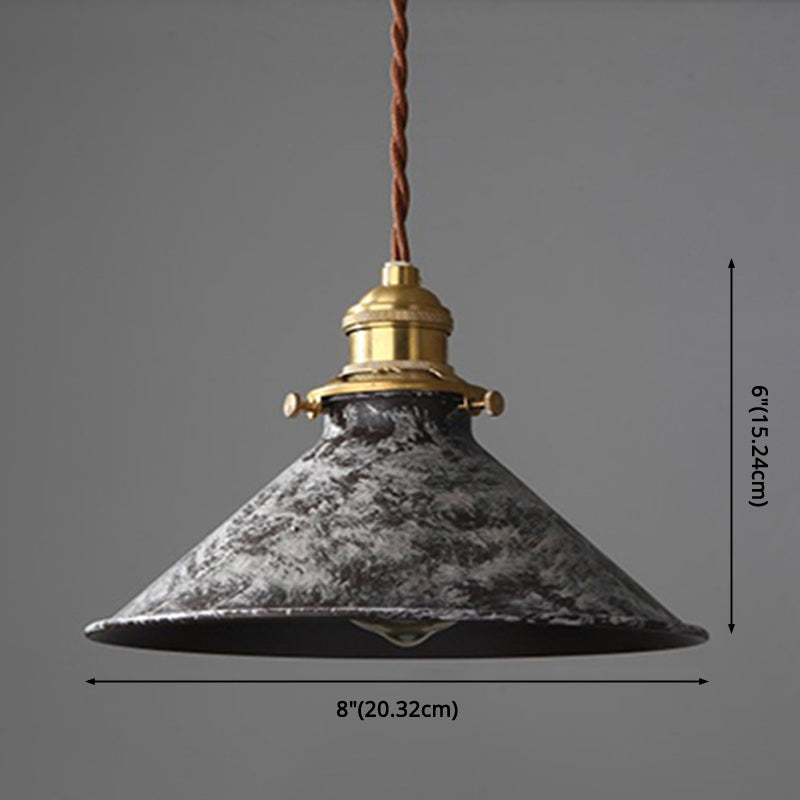 Industrial Wrought Iron Pendant Light 1 Light Metal Railroad Shade Lighting Fixture in Aged Rusty Finish