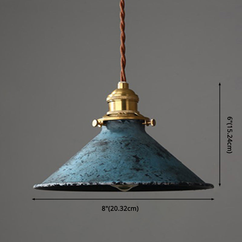Industrial Wrought Iron Pendant Light 1 Light Metal Railroad Shade Lighting Fixture in Aged Rusty Finish