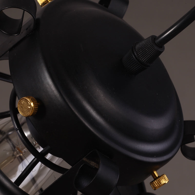 Zwart smeedijzeren draad kooi hanglamp industriële stijl 1-licht hangende plafondlamp met 39 "verstelbaar koord