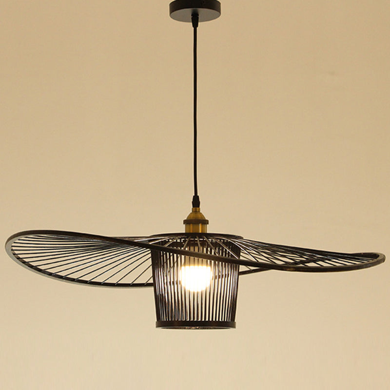 Fischermut -Hut geformte Holzbeleuchtung Bambus -Weben -Trommelschatten Einmals hängendes Licht für Esszimmer