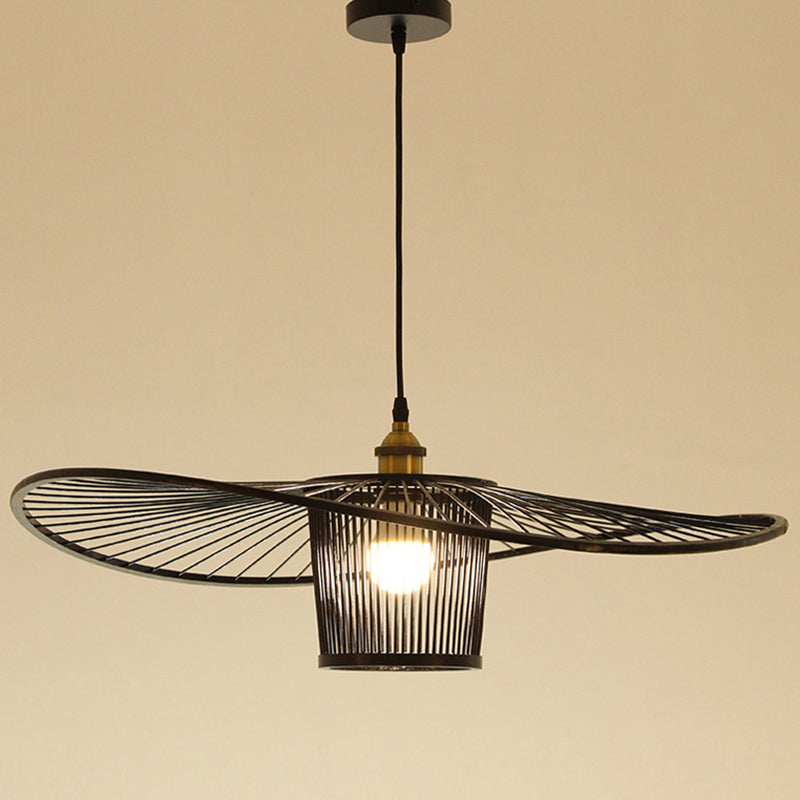 Fischermut -Hut geformte Holzbeleuchtung Bambus -Weben -Trommelschatten Einmals hängendes Licht für Esszimmer