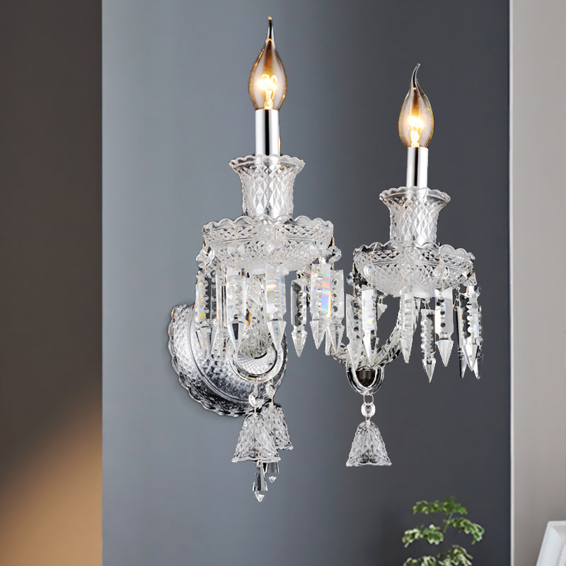 Candelabra Clear Glass Wall Lighture Modern 1/2 Heads Light cromado con forma de cristal de forma de diamante