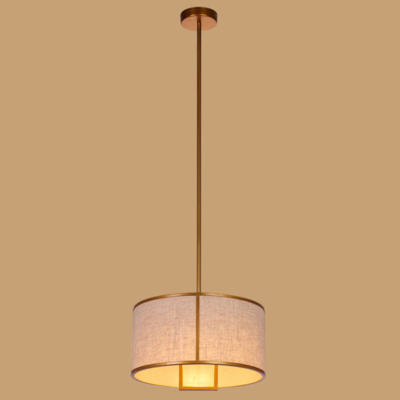Single Light Fabric Drum Pendant Light Minimalist Living Room Hanging Light with 47" Carbon Steel Hanging Rod