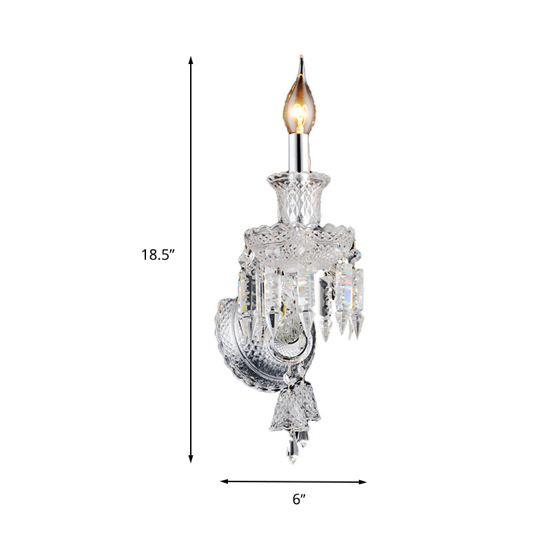 Candelabra Clear Glass Wall Lighture Modern 1/2 Heads Light cromado con forma de cristal de forma de diamante