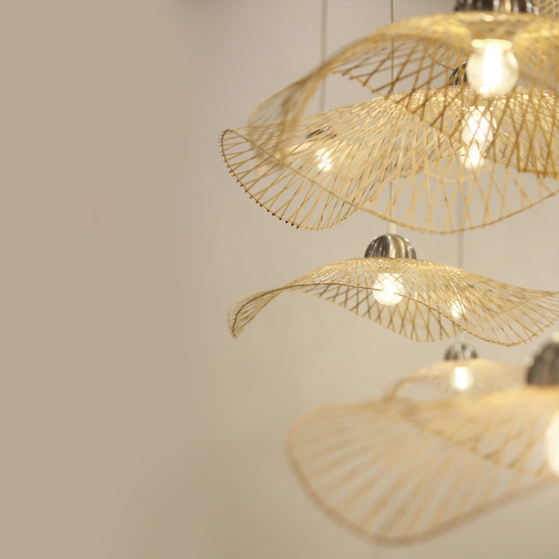 Japaner Stil Bambus gewebtes Anhänger Lampenfischer Hut Form Art Deco 1 Licht hängende Licht für das Restaurant