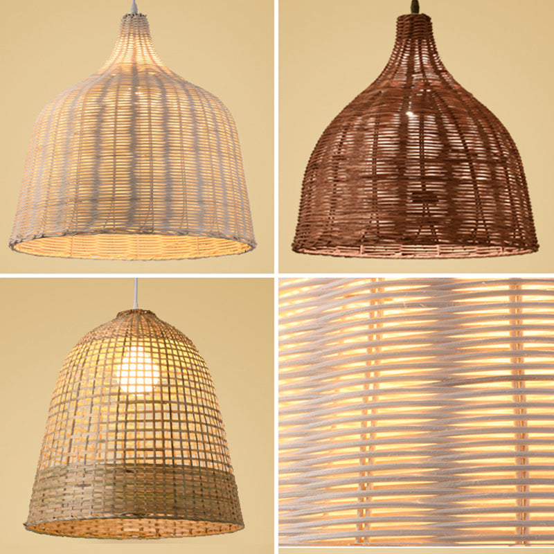 Hand-weaving Bamboo Bell Shape Hanging Light Asian Rattan Shade Single Light Pendant Lamp with 59" Hanging Wire