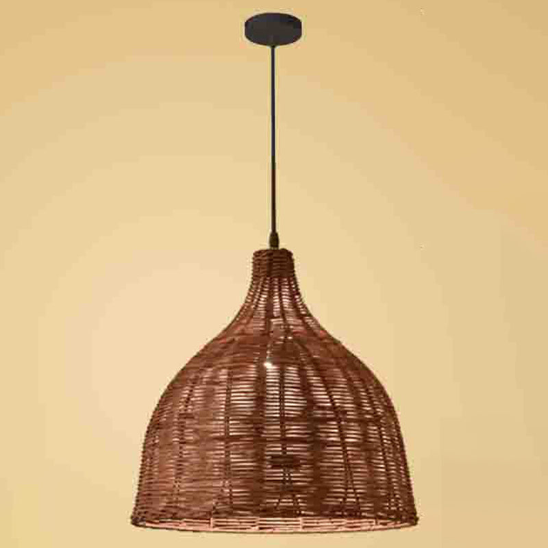 Hand-weaving Bamboo Bell Shape Hanging Light Asian Rattan Shade Single Light Pendant Lamp with 59" Hanging Wire