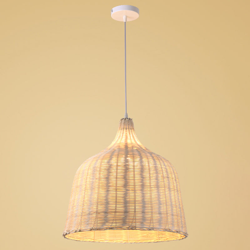 Hand-weaving Bamboo Bell Shape Hanging Light Asian Rattan Shade Single Light Pendant Lamp with 59" Hanging Wire