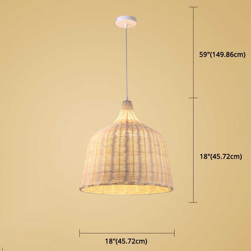 Hand-weaving Bamboo Bell Shape Hanging Light Asian Rattan Shade Single Light Pendant Lamp with 59" Hanging Wire