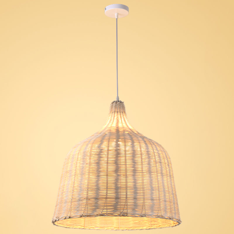 Hand-weaving Bamboo Bell Shape Hanging Light Asian Rattan Shade Single Light Pendant Lamp with 59" Hanging Wire