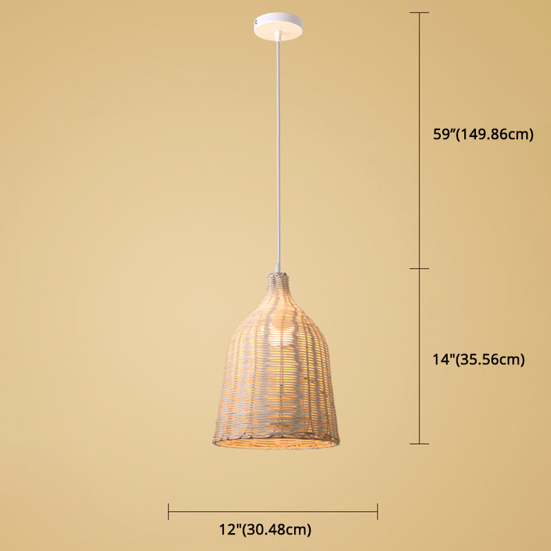 Hand-weaving Bamboo Bell Shape Hanging Light Asian Rattan Shade Single Light Pendant Lamp with 59" Hanging Wire