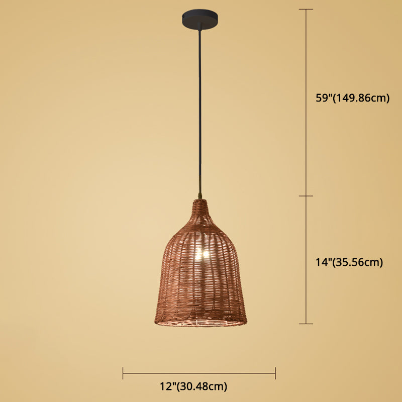 Hand-weaving Bamboo Bell Shape Hanging Light Asian Rattan Shade Single Light Pendant Lamp with 59" Hanging Wire