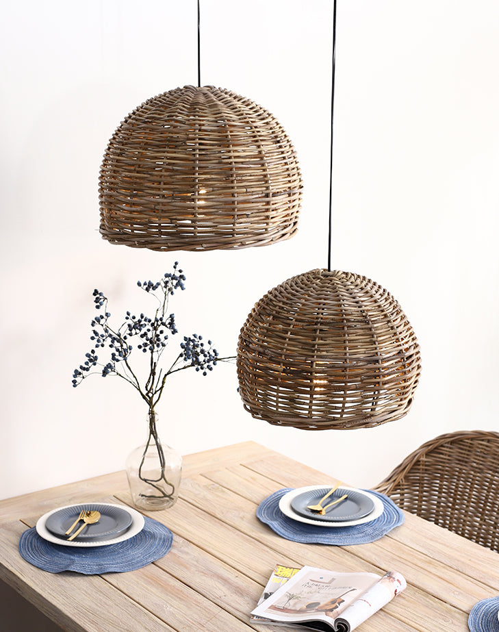 Rattan Bird Nest Shade Hanging Light Retro Hand-weaving Coffee Shop Lighting Fixture
