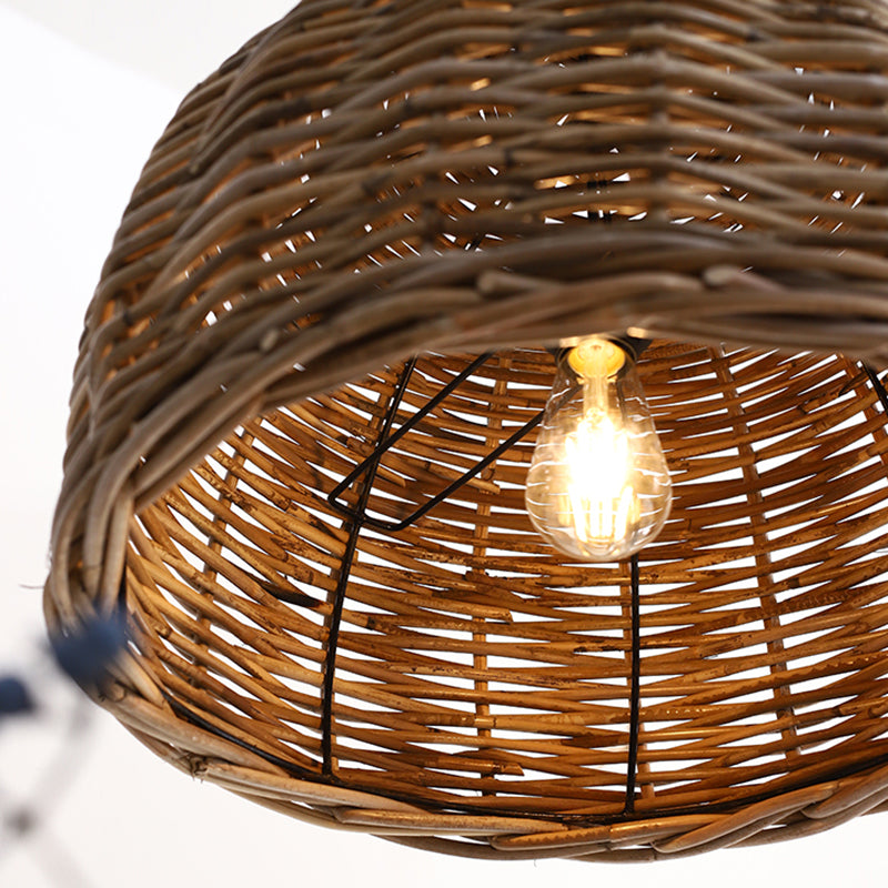 Rattan Bird Nest Shade Hanging Light Retro Hand-weaving Coffee Shop Lighting Fixture
