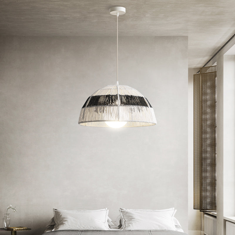 Single Light Dome Suspended Light Asian Style Rattan Decorative Lighting Fixture in Wood