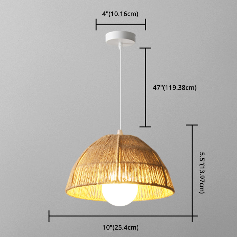 Single Light Dome Suspended Light Asian Style Rattan Decorative Lighting Fixture in Wood