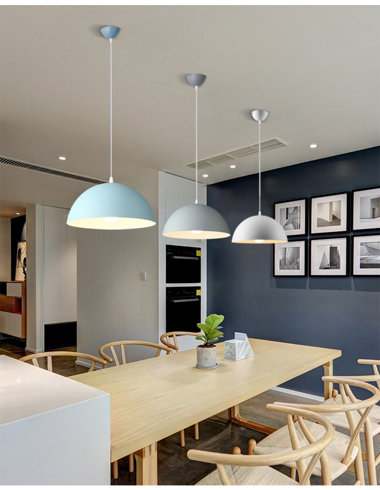 8 Color Optional Half Globe Pendant Lamp Macaron Simple Colorful Metal Hanging Light for Kitchen Dining Room
