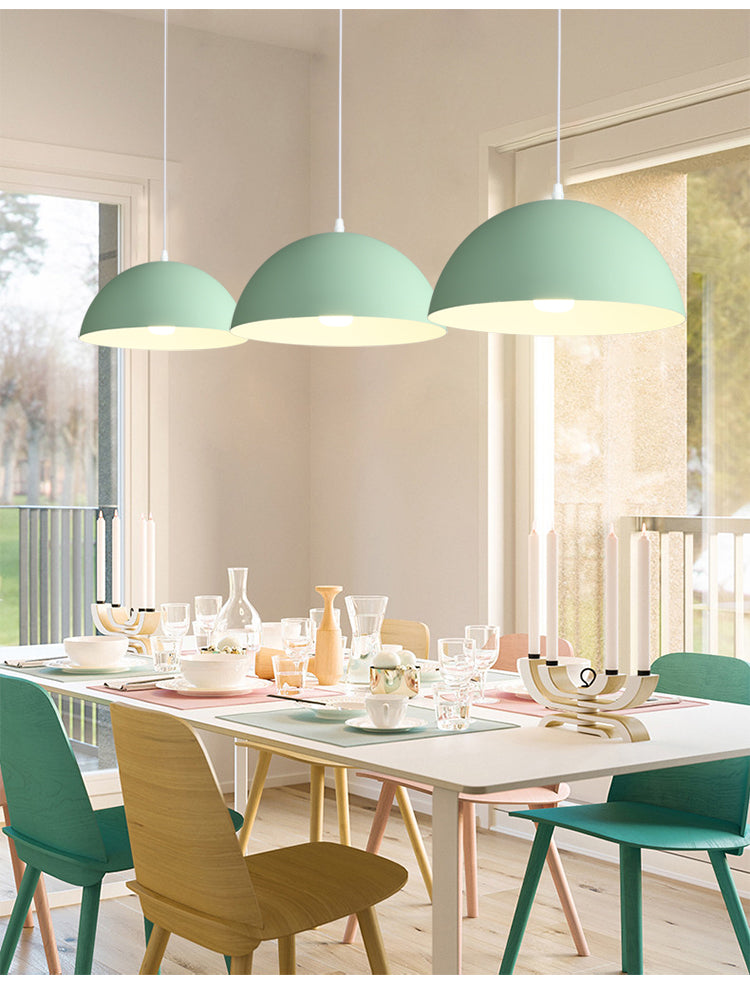 8 Color Optional Half Globe Pendant Lamp Macaron Simple Colorful Metal Hanging Light for Kitchen Dining Room