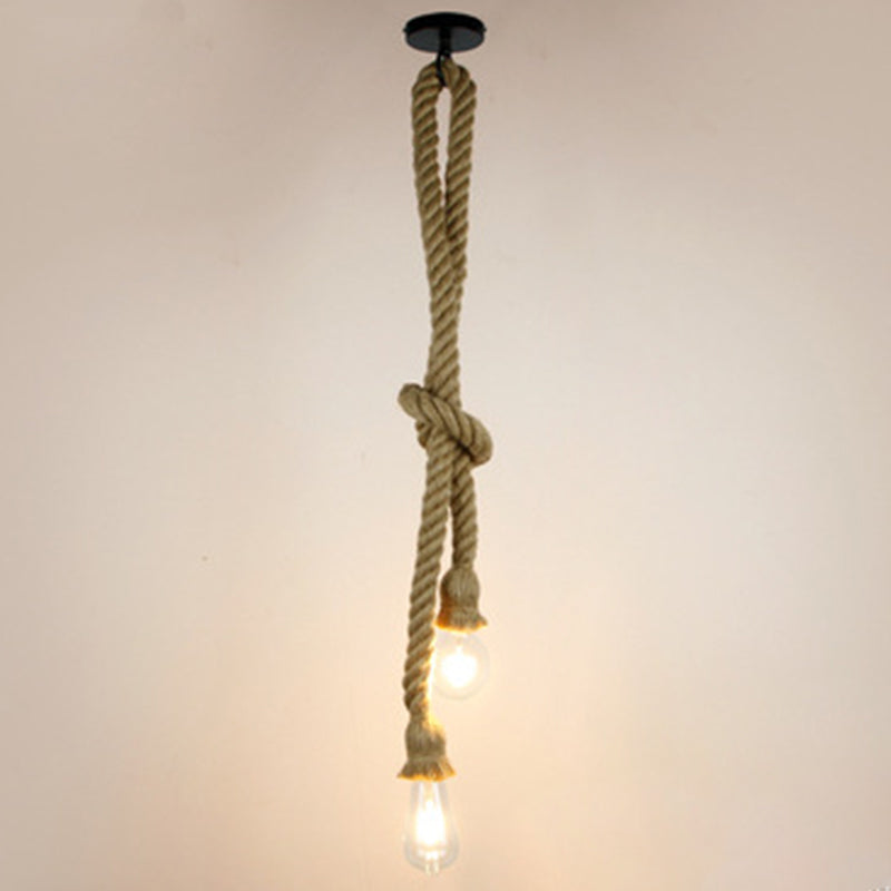 Natural Hemp Rope Hanging Light Retro Industrial Bare Bulb Single Light Ceiling Pendant for Bar Coffee Shop