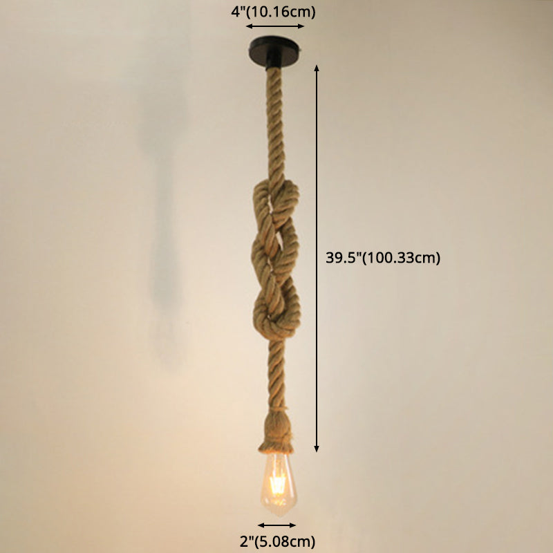 Natural Hemp Rope Hanging Light Retro Industrial Bare Bulb Single Light Ceiling Pendant for Bar Coffee Shop