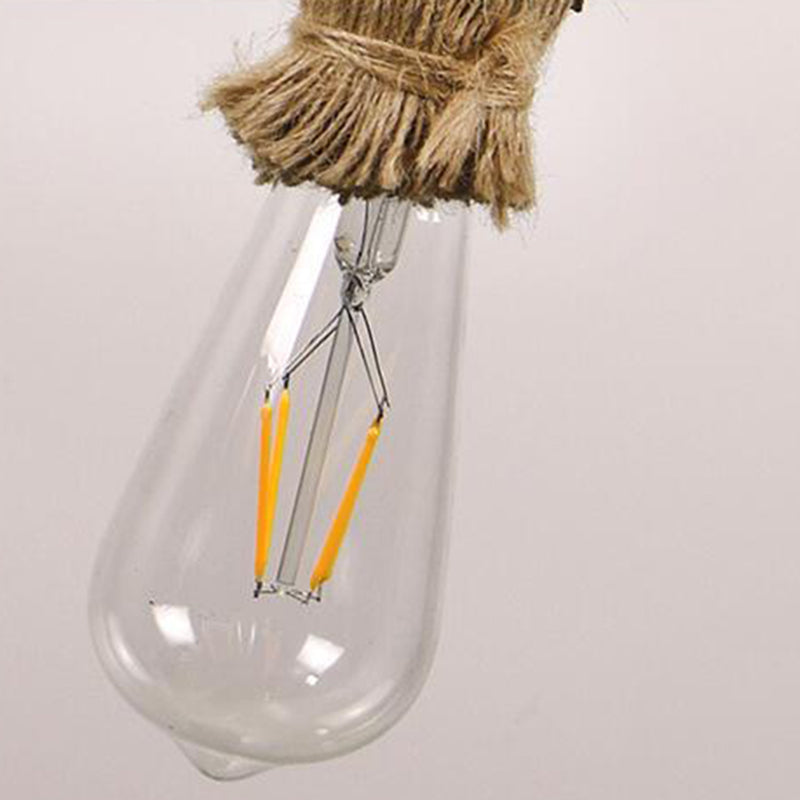 Natural Hemp Rope Hanging Light Retro Industrial Bare Bulb Single Light Ceiling Pendant for Bar Coffee Shop