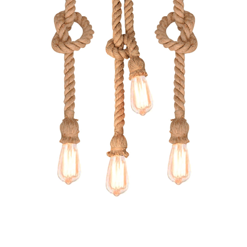DIY Adjustable Hemp Rope Hanging Light Retro Industrial Single Bare Bulb Lighting Fixture for Bar Counter Farmhouse